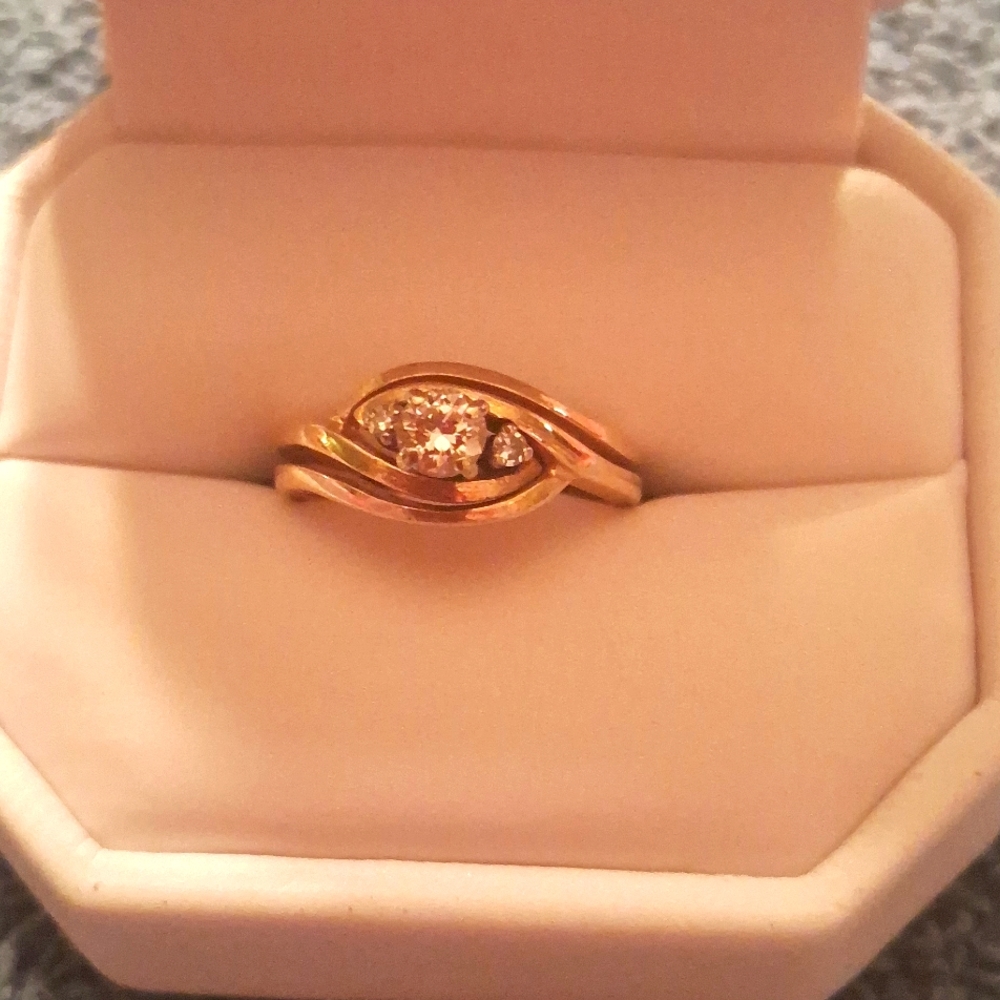 14K,YellowGold,Vintage 1971,Diamond Wedding Band/.35ct Center Diamond